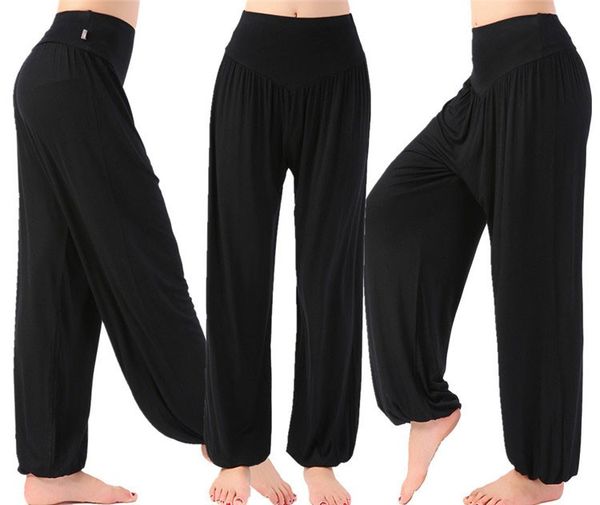 

stage wear modal high waist women's sports yoga pants wide leg loose long bloomers trousers belly dancing dance club, Black;red