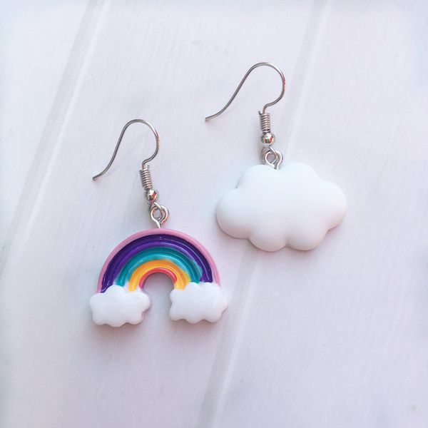 

cute handmade rainbow clouds dangle drop earrings funny cartoon resin earrings for women girl sweet jewelry gift, Silver