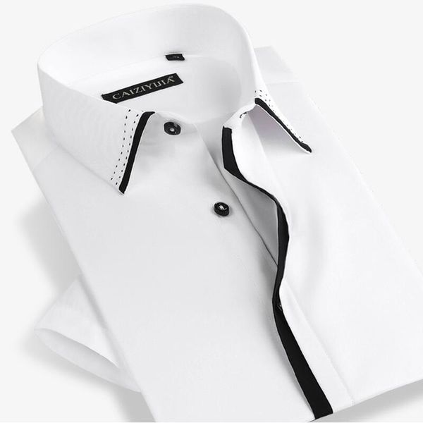 

caiziyijia лето хлопок non-глажения камиз social masculina mens business silm подходит с коротким рукавом платье рубашки, White;black