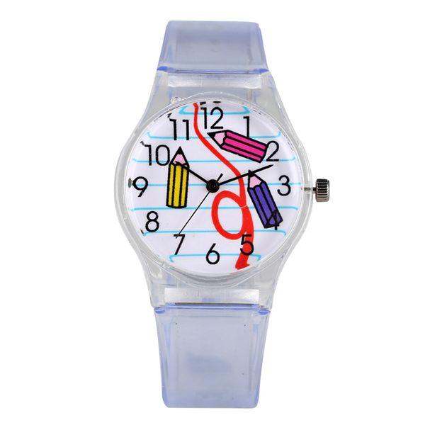 

Классический белый циферблат для детей Мягкие прозрачные часы с ремешком для дет