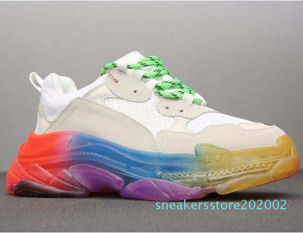 

париж 17fw triple-s sneaker мужские и женщин радужные дно дизайнер обуви тройной clear подошва белый зеленый роскошный дизайнерские тренажер, Black