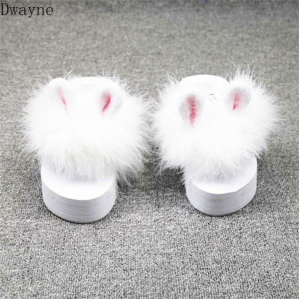 

2020 new female korean version of the ears fur super fairy sponge wedges flip-flops, Black