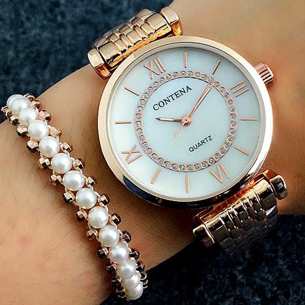 

contena watches women wrist watch stainless steel women's dress watches ladies quartz wristwatches clock for women, Slivery;brown