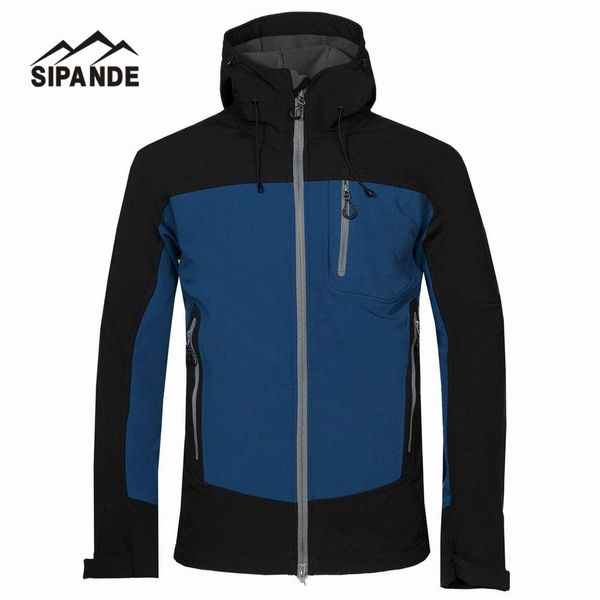 

fleece softshell jacket men outdoor waterproof windproof camping male hooded hiking fishing ski clothing, Blue;black