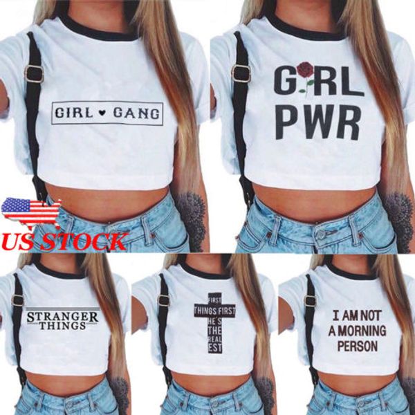 

us women's ladies slim printed crop t-shirt, White