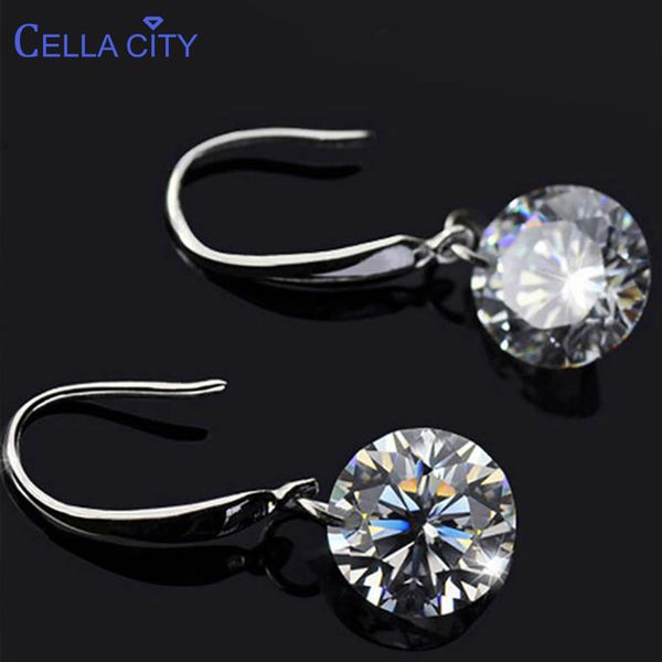 

cellacity round beads crystal earring fashion round czech zircon 925 sterling silver long earrings ct-xcn303, Golden;silver
