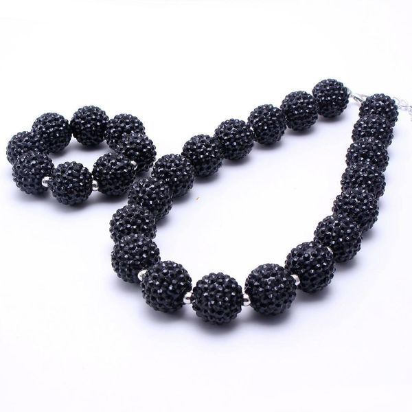 Preto Kid Chunky NecklaceBracelet Set Moda Rhinestone Beads Crianças Menina Criança Bubblegum Chunky Bead Colar Conjunto de Jóias