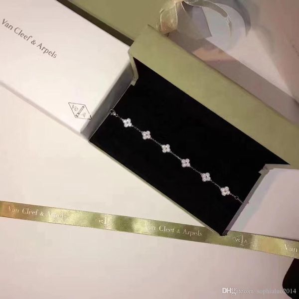 

luxury famous white gold sterling silver full crystal 6 four leaf clover flower charm bracelet for women jewelry, fashion accessories, Golden;silver