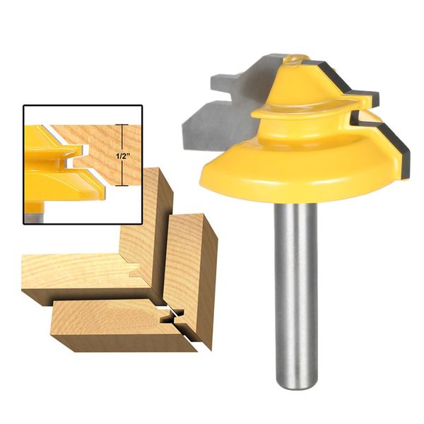 

45 degrees 1/2" stock max 3/8" min router bit 1/4" shank 1-3/8" tool bit small lock miter woodworking tools accessories
