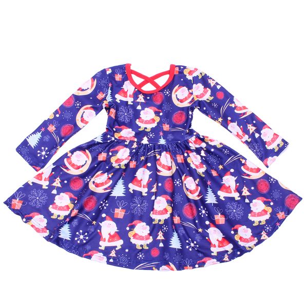 

new christmas twril dress for toddler lovely santa claus pattern smock dress baby girls long sleeve milksilk blue dresses, Red;yellow
