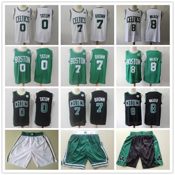 

mens boston celtics throwback jerseys kemba 8 walker jaylen 7 brown jayson 0 tatum basketball shorts basketball jersey black green, Black;red