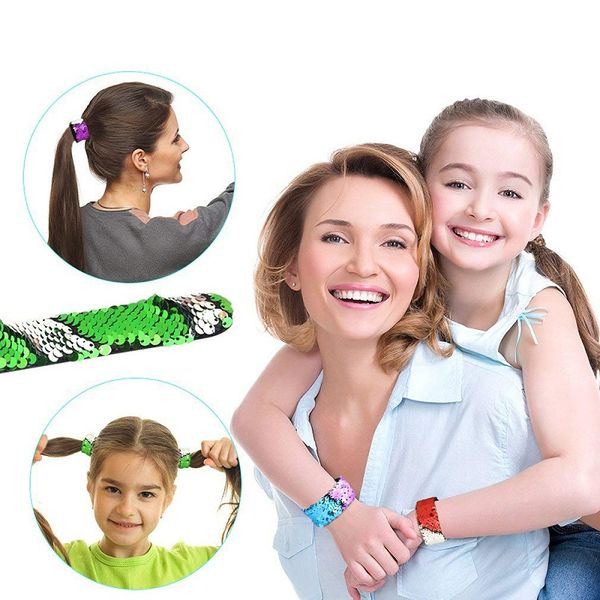 

волшебное paillette mermaid похлопал браслеты двухцветной блестки реверсивные блеск пощечину браслеты подвески браслеты для детей взрослых, Golden;silver