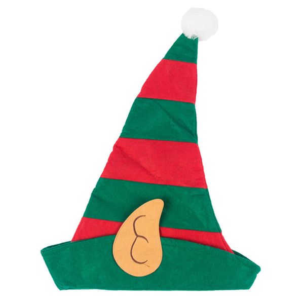 

non-woven christmas elf hat red and green striped with white pom pom and elf ears  fits most 2020 new year, Blue;gray