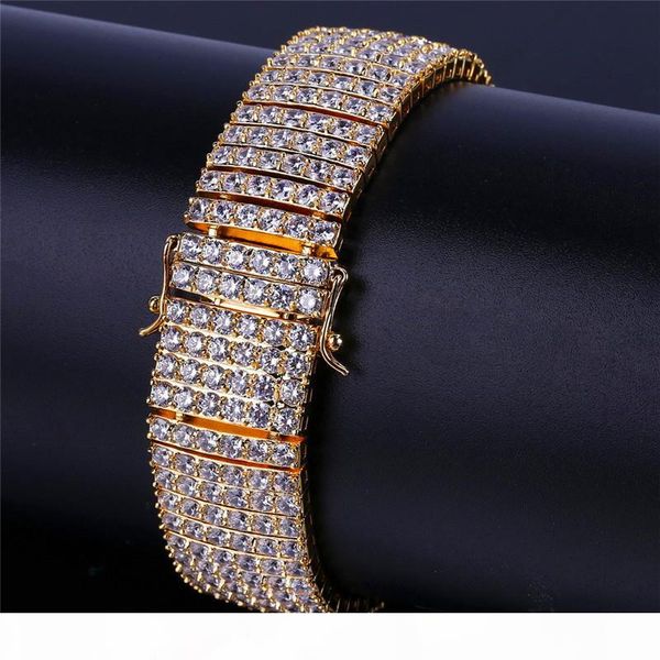 

6 lines zirconia hiphop bracelet chains for men bling zircon hip hop bracelets 18k gold plated jewelry, Black