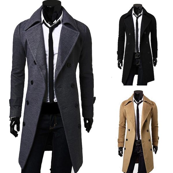 

zogaa 2019 new geek mens wool coat jacket double-breasted mens overcoat long sleeve men coat winter slim solid trench coat y190923, Black