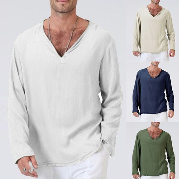 

mens summer t-shirt soft and comfortable solid thai hippie shirt v-neck beach yoga blouse l50/0129, White;black