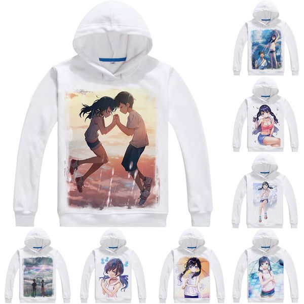 

tenki no ko makoto shinkai morishima hodaka amano hina anime cosplay custom pullover sweatshirt hoodie classic printed fashion, Black