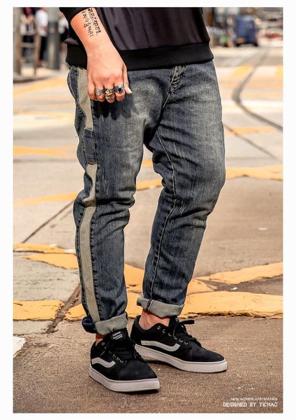 

trousers mens designer casual jeans plus size fashion homme pants striped blue denim
