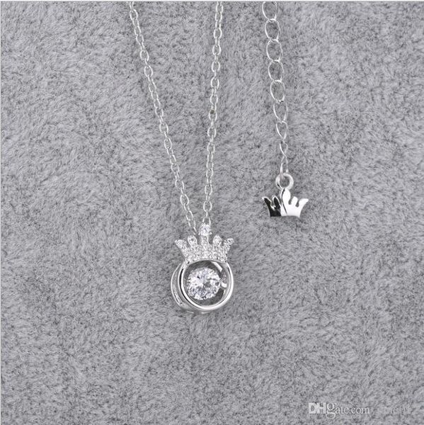 

elegant romantic crown dance pendant necklace solid 925 sterling silver crystal sparkling heartbeat jewelry for women