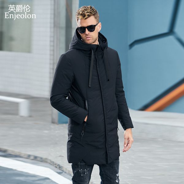 

enjeolon brand winter jacket men long parka jacket thick hat parka coat men quilted winter coat 3xl clothes mf0060, Black