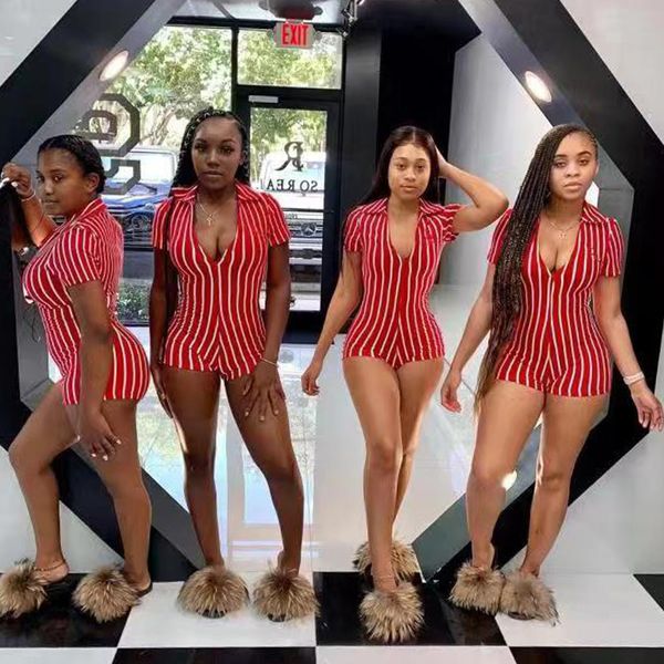 

2019 multicolor vertical stripes slim women jumpsuits short sleeve turn-down collar high waist fashion lady playsuits pn6220, Black;white