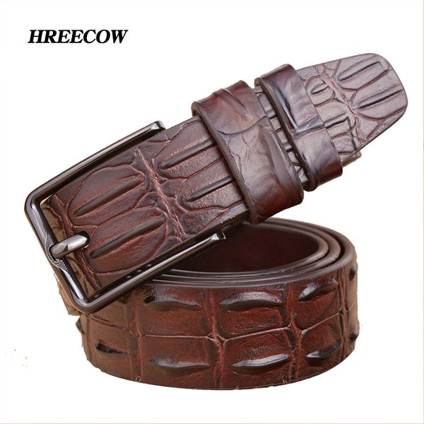 

new personality grain pattern genuine leather belt for men fashion vintage male pin buckle for male belt cinto macho, Black;brown