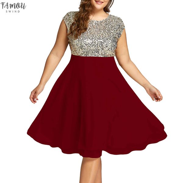 

fashion lady large size round neck solid color chiffon sequins sleeveless zipper dress summer dresses casual women dresses, Black;gray