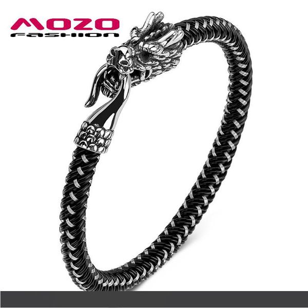 

мозо мода мужские браслеты черный стальной трос плетеный китайский дракон властный женский браслет панк ювелирные изделия, Golden;silver