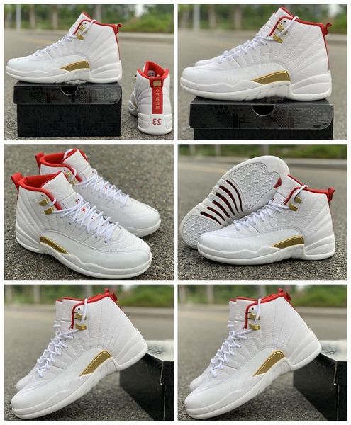 

12 xii fiba mens 2019 basketball shoes brand designer sneakers white gym red 12s real carbon fiber 130690-107 size us7.5-13
