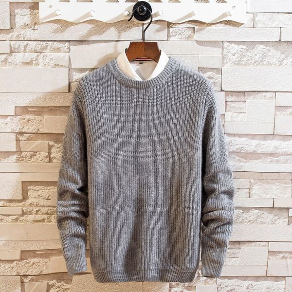 

men solid color knitting sweater round neck long sleeve sweater casual autumn winter knitwear pullover, White;black
