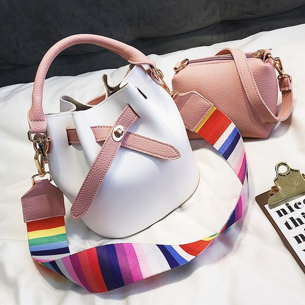 

2018 new women bag fashion women messenger bags casual female bags letter cross character lock bucket female bolsos mujer