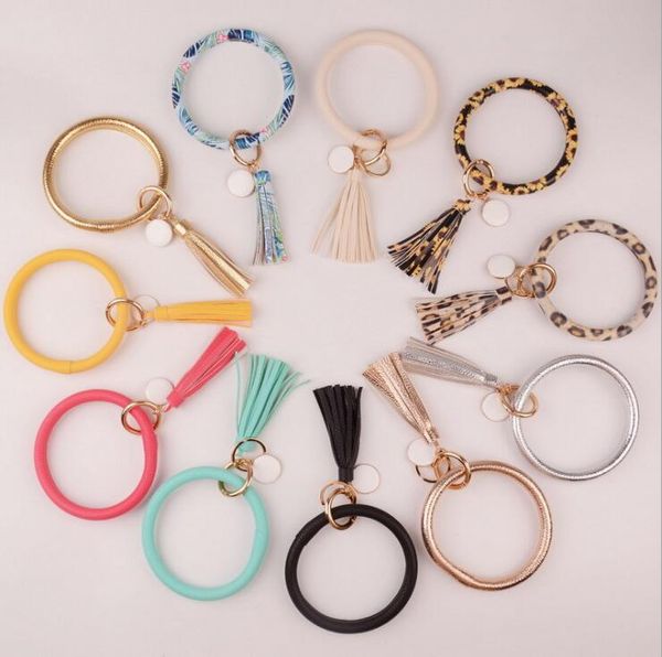 

2019 mixed colors sunflower cactus monogrammed keychain wholesale personalized enamel disc big o wristlet bracelet tassel keyring qjs6632541, Black