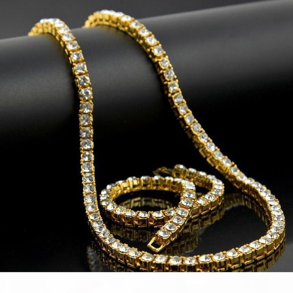 

hip hop gold silver 1 row bling cz necklaces jewelry rhinestone cuban chain link 30inch necklaces 8'' bracelet sets for men