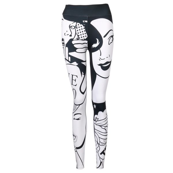 

perimedes women skinny yoga leggings high waist elastic fitness sports stretchy leggings seamless pants face print pants#y30, White;red