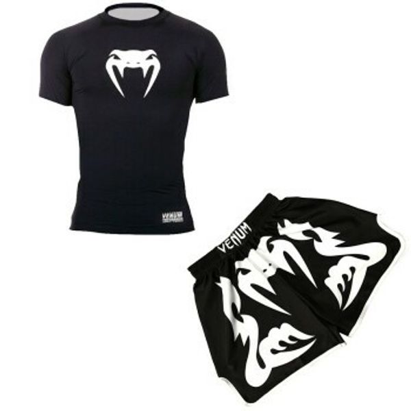 

boxing set compression jersey+shorts skull rashguard kickboxing panda long t-shirts trousers muay thai mma fightwear, Gray