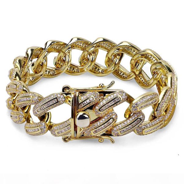 

iced out man bracelet hip hop gold chain for man jewelry new mens bracelets stainless steel high grade 18mm white zircon jewelry wholesale, Black