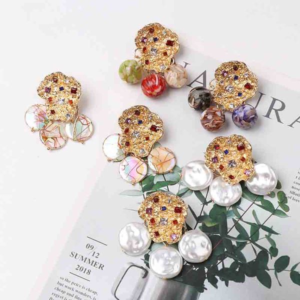 

fashion irregular geometric metal statement wedding earrings ethnic boho pearl acrylic tassel dangle earrings for women gift, Silver