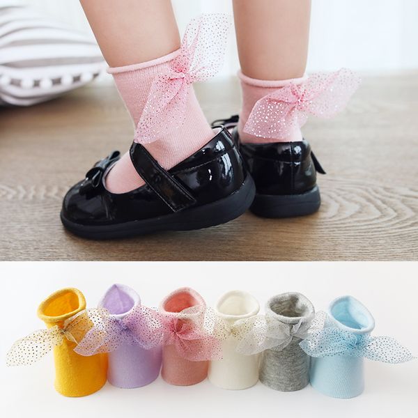 

baby socks toddler girl socks cute macaron colors stereoscopic heel bow rib kids dress cotton thin for spring summer, Pink;yellow