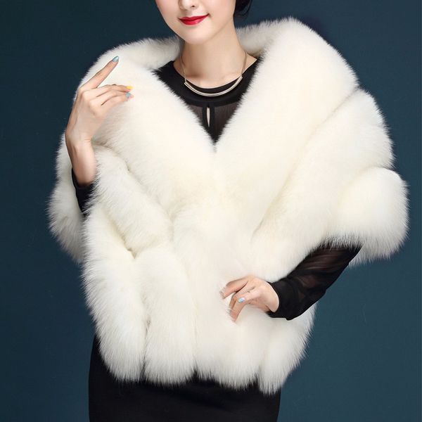 

fashion paragraph bride wedding shawl white large size artificial fur coat women's fur vest faux coat pink pc231, Black