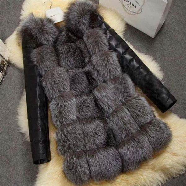 FIONTO Colete de pele sintética feminino moda inverno médio longo coletes de pele artificial casacos quentes CA2388