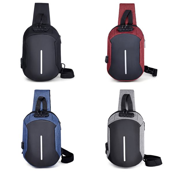 

designer-men crossbody chest bag anti-theft password code lock usb charger scratch-resistant tear-resistant lightweight outdoor bag