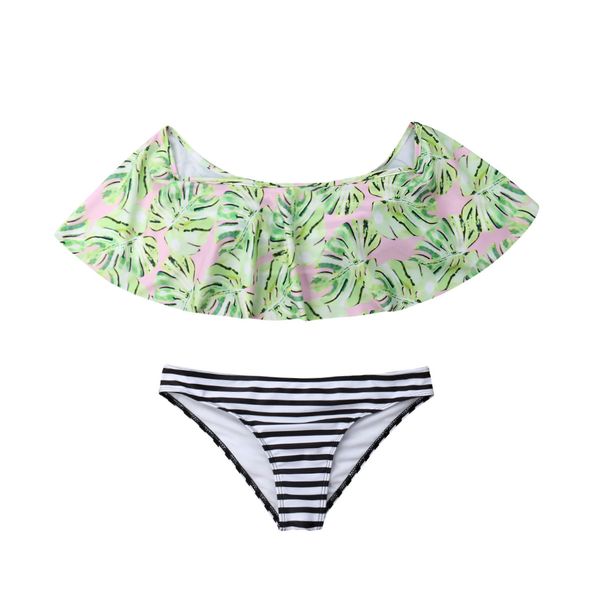 

one shoulder ruffle swimsuit mother daughter family high waist bikini swimwear s-xl, Blue