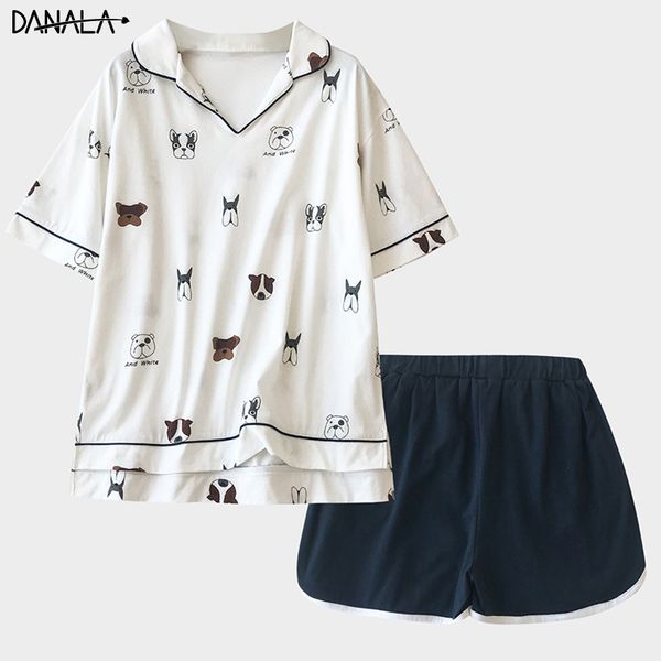 

danala cotton women sleepwear sets summer animals print supple short sleeve pajamas sets women vogue home wear nightwear, Black;red