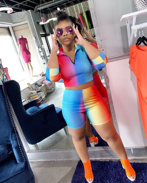 

womens designer l8076 cute digital printing rainbow two-piece set cr05, White