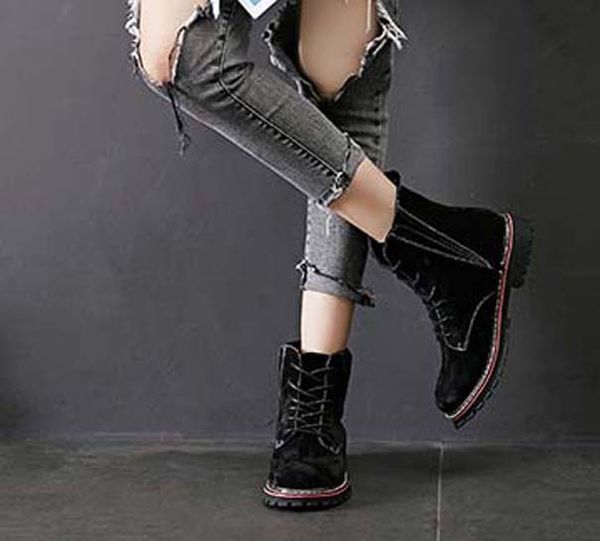 

snow boots new color matching round head women plus velvet cotton boots female martin casual wild non-slip women's booties m67, Black