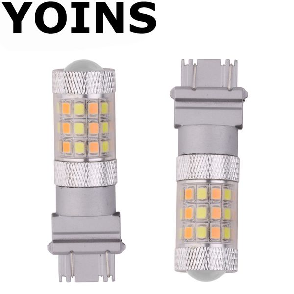 

6pcs/lot 3157 t25 1157 bay15d t20 7443 dual color switchback white amber led 2835 42smd turn signal light bulbs 12v-24v