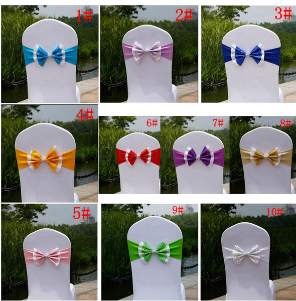 

20pcs 35x28cm paillette wedding chair cover sashes elastic spandex chair band bow with buckle for weddings event party accessories