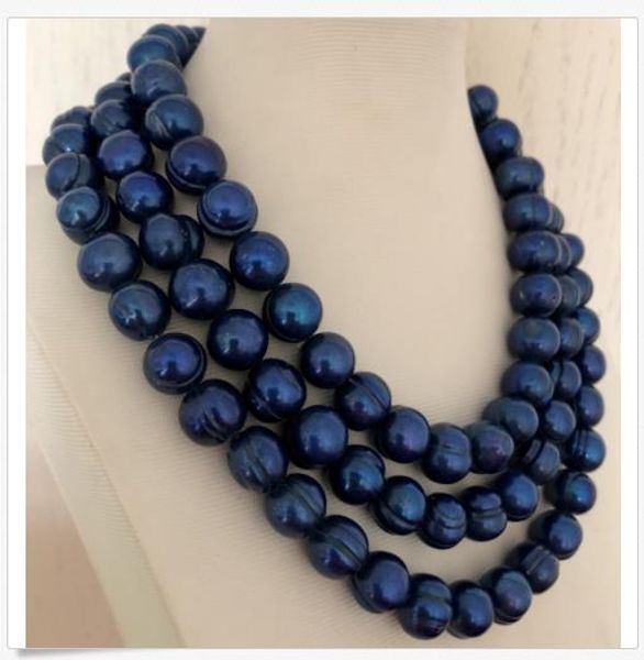 

elelgant 12-13mm tahitian baroque black blue pearl necklace 48inch 925s, Silver