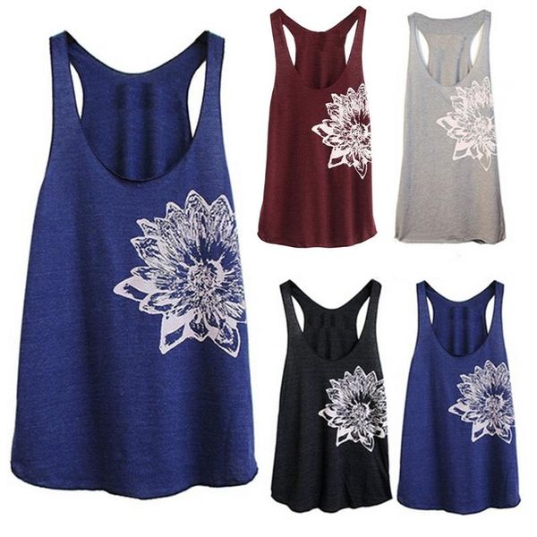 

women casual tank sleeveless tee flower print shirt loose tank soft comfortable vest holiday v neck shirt solid, White