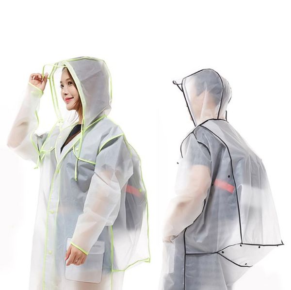 Capa de chuva transparente com mochila, poncho à prova d'água para homens, capa de chuva, relógio, casaco de chuva para mulheres, adultos, caminhadas longas